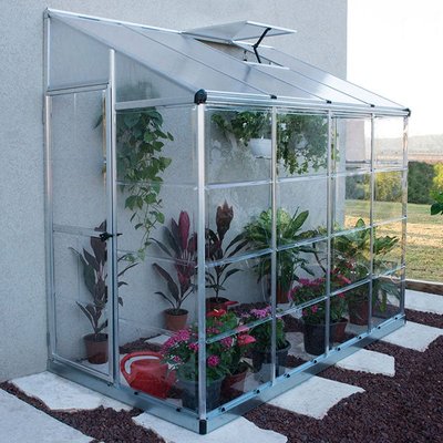 8â"? x 4â"? Palram Canopia Hybrid Lean To Silver Polycarbonate Greenhouse (2.44m x 1.25m)