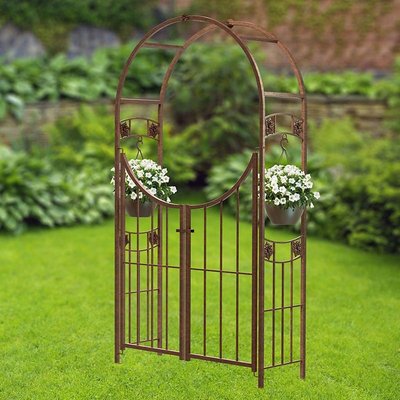Panacea Rosette Round Metal Garden Arch with Gate 7