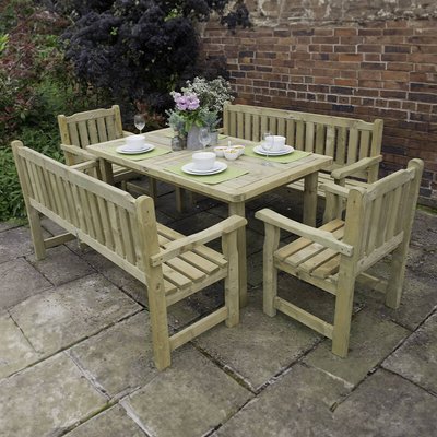 Forest Rosedene Wooden Garden Table, Benches and Chairs Set 8