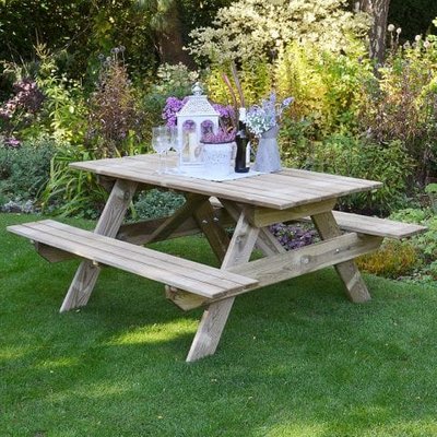 Forest Small Rectangular Wooden Garden Picnic Table 5