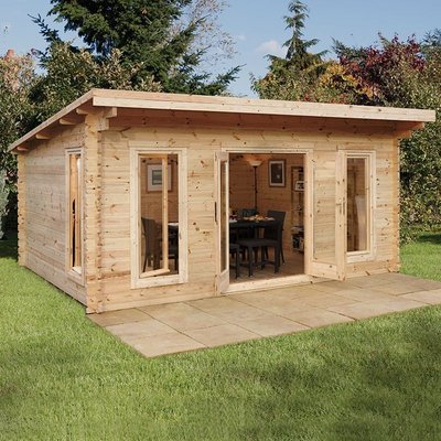 Forest Mendip 5m x 4m Log Cabin Garden Office (45mm)