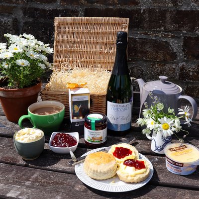 Devon Champagne Cream Tea Hamper - Afternoon Tea Delivery - Wicker Hamper