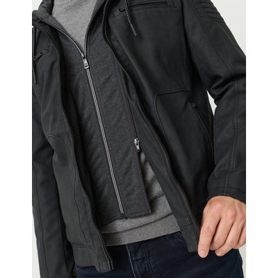 Lederlook-Bikerjacke m. Sweatkapuze