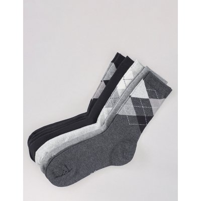 5er Pack Socken: Rauten & uni