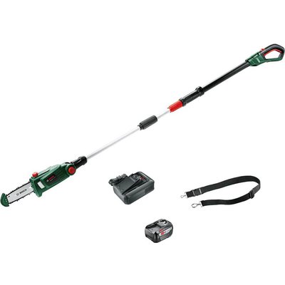 Bosch UNIVERSALCHAINPOLE P4A 18v Cordless Telescopic Pole Tree Pruner 200mm 1 x 6ah Li-ion Battery Charger
