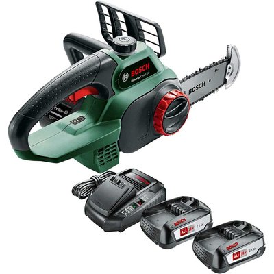 Bosch UNIVERSALCHAIN P4A 18v Cordless Chainsaw 200mm 2 x 2.5ah Li-ion Battery Charger