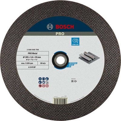 Bosch PRO A24R BF Flat Metal Cutting Disc 300mm for Petrol Cut Saws 300mm