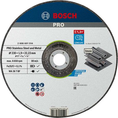 Bosch PRO Rapido Best Depressed Centre Inox Cutting Disc 230mm 1.9mm 22mm