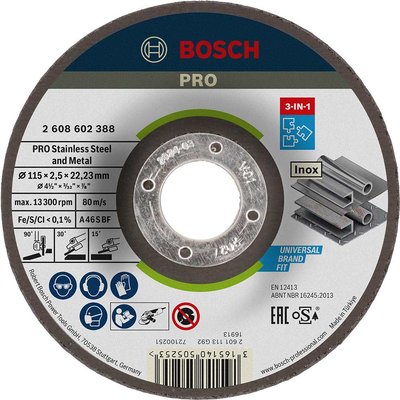 Bosch PRO Depressed Centre 3 in 1 Cutting Grinding Finishing Disc 115mm 2.5mm 22mm