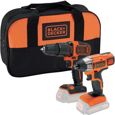 Black and Decker BCK25S2S 18v Cordless Combi Drill and Impact Driver Kit No Batteries No Battery Charger Bag