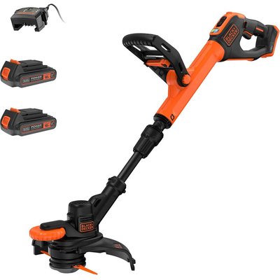 Black and Decker BCSTR918 18v Cordless Resin Blade Telescopic Grass Trimmer and Edger 280mm 2 x 2ah Li-ion Battery Charger