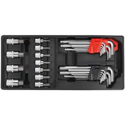 Sealey 29 Piece Hexagon Allen Key and Socket Bit Set in Module Tray Combination