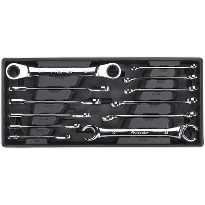 Sealey 12 Piece Flare Nut and Ratchet Ring Spanner Set Metric in Module Tray