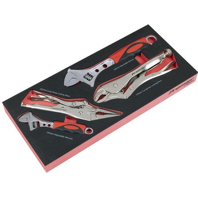Sealey Premier 4 Piece Locking Pliers and Adjustable Spanner Set in Module Tray