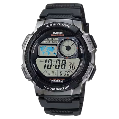 Casio AE-1000W-1B World Time Men's Water Resistant Digital Watch - Black