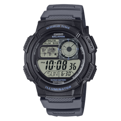 Casio AE-1000W-8AVEF World Time Digital Sports Watch for Men - Grey Resin Strap