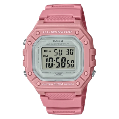 Casio Youth W-218HC-4AVDF Women's Square Digital Watch with Pastel Pink Resin Strap