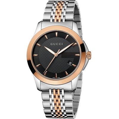 Gucci YA126410 Men's G-Timeless 38mm Black Face Two-Tone Watch