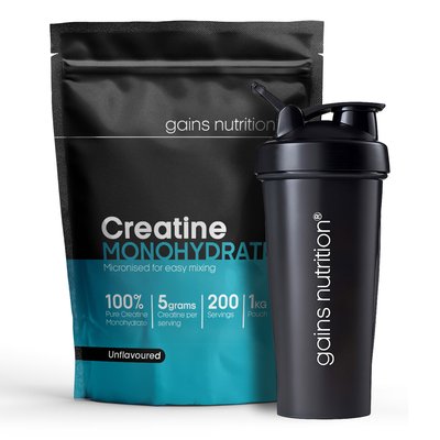 Creatine Monohydrate Powder | 1KG + 600ml Shaker Black