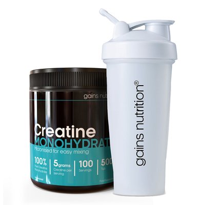 Creatine Monohydrate Powder Tub | 500g + 600ml Shaker White