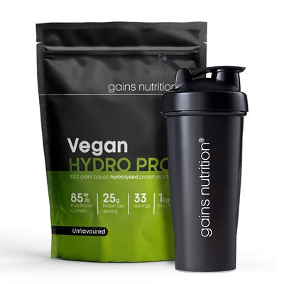 Vegan Hydro Pro Hydrolysed Protein | 1KG | + 600ml Shaker Black