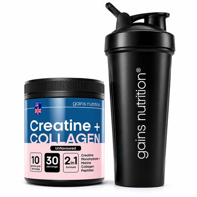 Creatine + Marine Collagen Powder | 30 Servings + 600ml Shaker Black