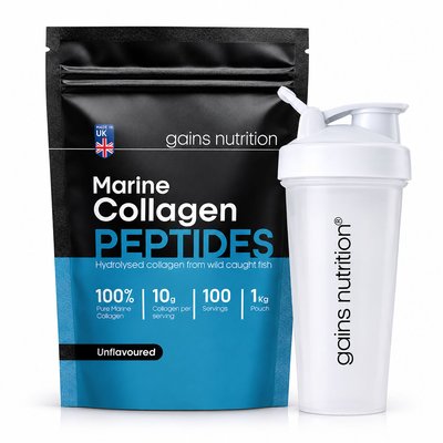Marine Collagen Peptides Powder | 1KG | Unflavoured + 600ml Shaker White