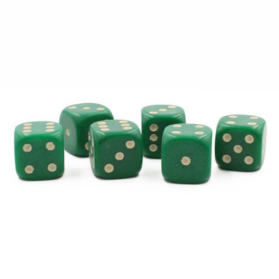 Opaque Green Small D6 with white dots | Set of 6