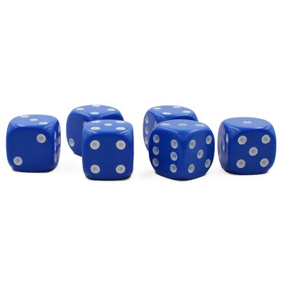 Opaque blue D6 with white dots | Set of 6