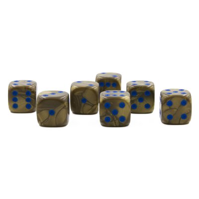 Dirty Gold D6 with blue dots | Set of 7