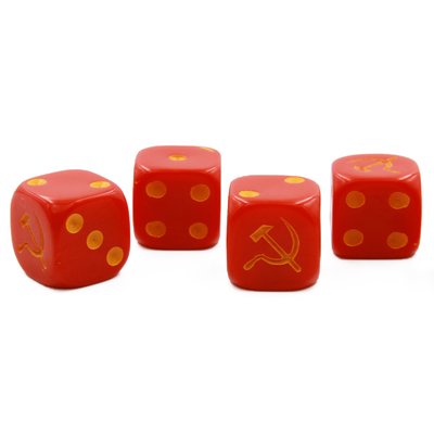 Opaque Red - Hammer & Sickle D6 with orange dots | Set of 4