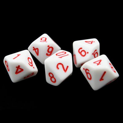 Opaque White D10 With Red Numbering | Set Of 5