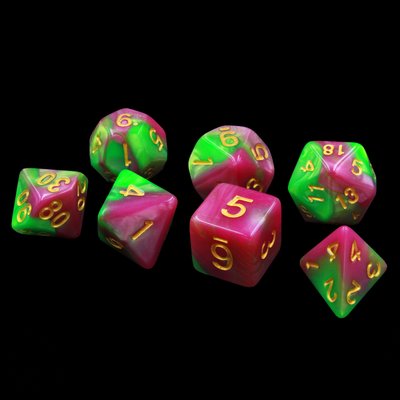 Opaque Pink & Lime Polyhedral Dice | Set Of 7