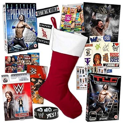 WWE AJ Styles "Phenomenal One" - Pre-filled Christmas Stocking/Gift ' Packed full of AJ Styles WWE DVDs, Merchandise & Goodies