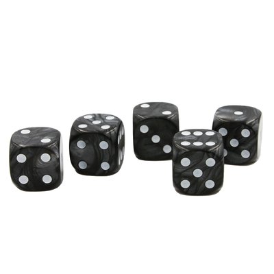 Opaque Black & Silver - D6 with white dots | Set of 5