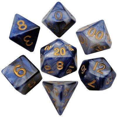 Marble Effect Acrylic Polyhedral Dice Set | Blue & Gold