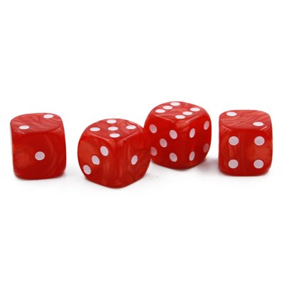 Opaque Red & Silver - D6 with white dots | Set of 4