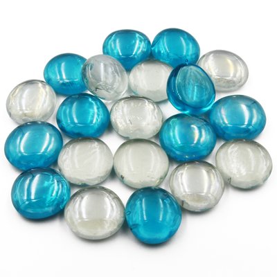 White and Blue Glass Pebbles | Set of 20