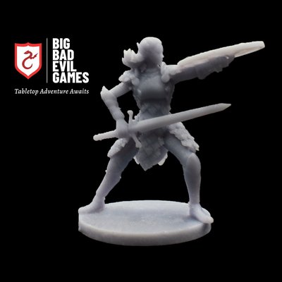 Female Elf Cleric Fighter Miniature | Shield Bash with sword and ornate armour - 28mm Scale for D&D