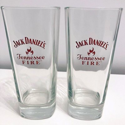 x2 Official Jack Daniels Whiskey Tennessee Fire Tall Highball Glasses
