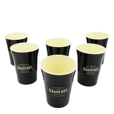 6x Bacardi Oakheart Spiced Rum Hard Plastic Cup