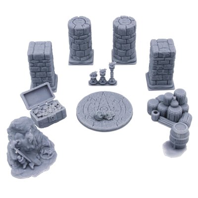 11 Piece Dungeon Scatter Set | Includes Pillars, Treasure Chest, Barrels and more!