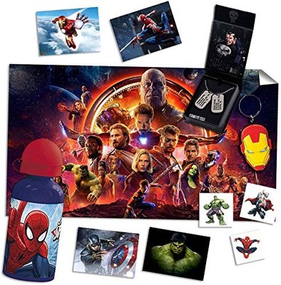 Marvel Avengers Superhero kids gift bundle - contains x11 items including stickers, drinking bottle