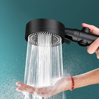 Matt Black Pressure Shower Head | Multi-Functional with 5 Modes, 360 Adjustable with Pause Switch