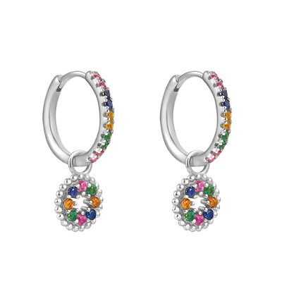 Silver Drop Earrings for Women | Color CZ Zircon Circle Dangle Earrings