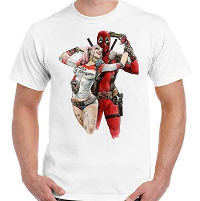 DC Comics Deadpool & Harley Quinn Birds or Prey Suicide Squad T-Shirt - White
