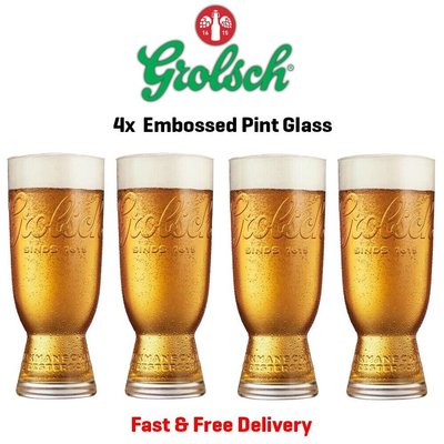 4x Grolsch One Pint 20oz Beer Glass Brand New Latest Design Shape Style CE M20