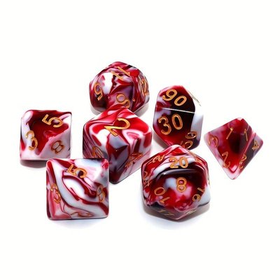 Blood Swirl Effect x7 Piece Polyhedral Dice Set | 16mm Resin
