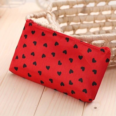 Heart Pattern Zipper Makeup Cosmetic / Toiletry Bag - Red