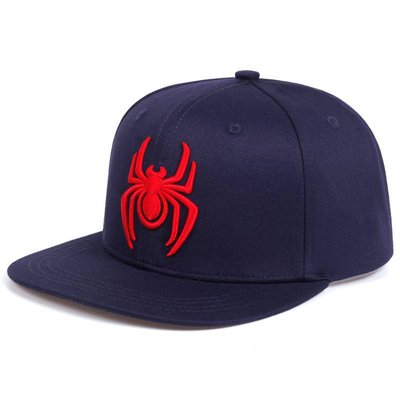 Spider-Man Embroidered Logo Flat Baseball Cap | Dark Navy with Red Stitching